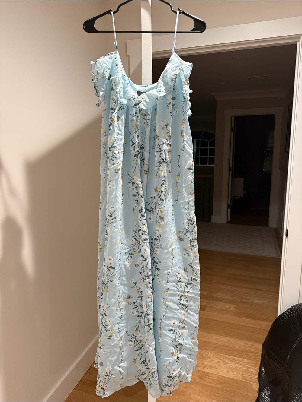 Vici Light Blue Floral Ruffle-Trim Chemise